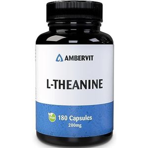 L Theanine 180 capsules - 200mg per capsule | Voor concentratie, ontspanning en stressverlichting | Veganistisch, geen kunstmatige vulstoffen | Allergeen- en glutenvrij | Ambervit