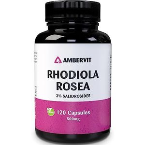 Rhodiola Rosea - Rozenwortelcapsules Hoge Dosis 500 mg met 3% Salidroside - 120 stuks | Veganistisch Radiola-wortelextract | Geen kunstmatige vulstoffen, allergeenvrij | Ambervit