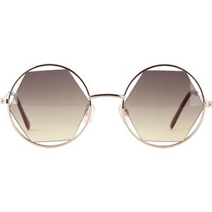 Icon Eyewear Zonnebril JOLIE - Licht goudkleurig montuur - Donkergele hexagon glazen