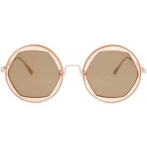 Icon Eyewear Zonnebril ZARI - Perzikkleurig montuur - Goud spiegelende Hexagon Glazen