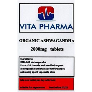 Organische ASHWAGANDHA 2000mg 120 tabletten, van vita pharma, geproduceerd in het Verenigd Koninkrijk