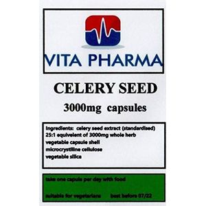 Selderij Zaad Extract 3000mg 60 Capsules, door vita pharma, Geproduceerd in het Verenigd Koninkrijk
