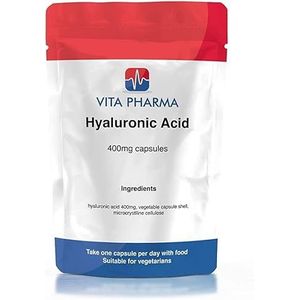 Vita Pharma, Hyaluronzuur (zeer sterkte), 400 mg, 240 capsules, voorraad voor 8 maanden, gemaakt en verpakt in zak in Groot-Brittannië, vegetarisch