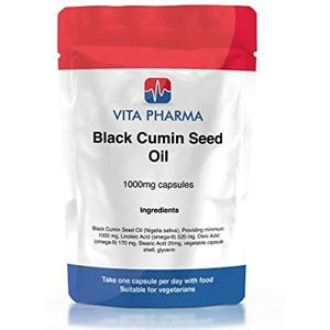 Black Cumin Seed Oil (Black Seed Oil) 1000mg, 60 capsules, 2 maanden levering, Omega-6, Immune Health, Omega-9, door VITA PHARMA, kwaliteit UK product. Vandaag kopen