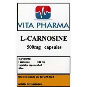 Hoge sterkte L-CARNOSINE 500mg, 365 Capsules, 1 Jaar Levering, door vita pharma, Koop met vertrouwen, HIER gemaakt in het Verenigd Koninkrijk, Vegetarisch, Bestel nu.