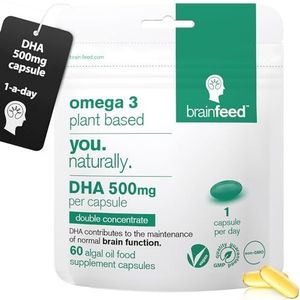 Omega-3 Vegan (60) | Double Concentrate DHA 500mg PER Capsule. EU Certified Brain & Eye Health 1-a-Day | Algae Oil Omega3 | Omega 3 1000mg DHA x 2 Capsules | Sustainable Omega 3