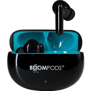 Boompods, Tide Skim TWS draadloze hoofdtelefoon, zwart, Bluetooth, magnetische oplaadhoes, water-/zweetbestendig, IPX 4, directe verbinding, oplaadhoes met 20 uur batterijduur