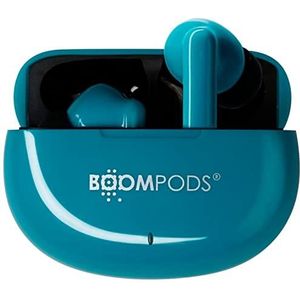 Boompods, Tide Skim TWS draadloze hoofdtelefoon, blauw, bluetooth, magnetische oplaadhoes, waterbestendig/zweetbestendig, IPX 4, directe verbinding, oplaadhoes met 20 uur batterij