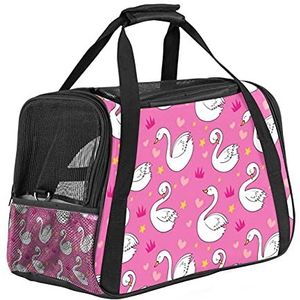 Reistas voor huisdieren, draagbare huisdierentas - opvouwbare stoffen reistas voor huisdieren Happy Swan Crown Heart Sar Pink Background