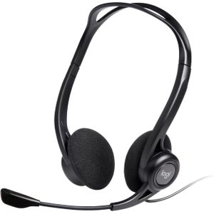 Logitech 960 bedrade headset, stereo-oordopjes met ruisonderdrukkende microfoon, USB, lichtgewicht, bediening in het snoer, pc/Mac/laptop - zwart