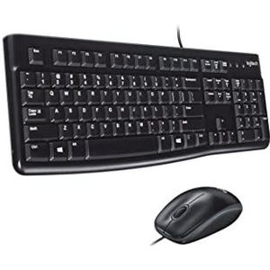 Logitech MK120 Bedraad Toetsenbord- en Muiscombinatie voor Windows, Optische Muis met Snoer, Toetsenbord van Volledig Formaat, USB Plug-and-Play, PC, Laptop, Frans AZERTY indeling - Zwart