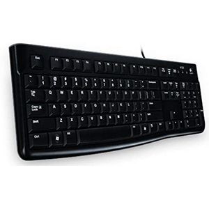 Logitech K120 Draadloos Windows-toetsenbord, plug-and-play, USB, stil, ultra-platte toetsen, standaardformaat, spatwaterdicht, gebogen spatiebalk, Grieks toetsenbord - zwart