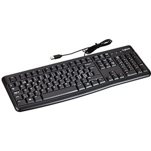 Logitech K120 Draadloos Windows-toetsenbord, plug-and-play, USB, stil, ultra-platte toetsen, standaardformaat, spatwaterdicht, gebogen spatiebalk, Zwitsers QWERTZ-toetsenbord - zwart