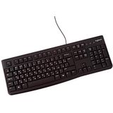 Logitech K120 Kabelgebonden Business toetsenbord voor Windows en Linux, USB-aansluiting, stil typen, robuust, spatwaterdicht, toetsenbordhouder, Russische lay-out - zwart