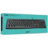 Logitech K120 Bedraad professioneel toetsenbord voor Windows en Linux, USB-poort, stil typen, robuust, spatwaterdicht, toetsenbordhouder, Spaanse lay-out - zwart