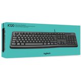 Logitech K120 Bedraad professioneel toetsenbord voor Windows en Linux, USB-poort, stil typen, robuust, spatwaterdicht, toetsenbordhouder, Spaanse lay-out - zwart