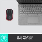 Logitech - M185 - Draadloze Muis - Rood - 2,4 GHz - USB-Mini-Ontvanger
