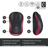 Logitech - M185 - Draadloze Muis - Rood - Optisch - 1000 DPI