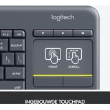 Logitech K400 Plus - Draadloos Toetsenbord - Duits - Zwart - Geïntegreerd Touchpad