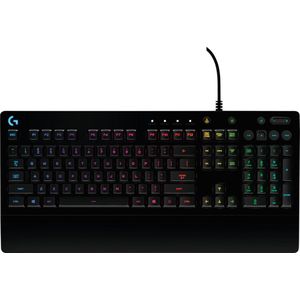 Logitech G 213 Prodigy, gaming-toetsenbord, LIGHTSYNC RGB-verlichting, spatwaterdicht, personaliseerbaar, speciale multimedia-bedieningselementen, Spaans QWERTY-toetsenbord, zwart