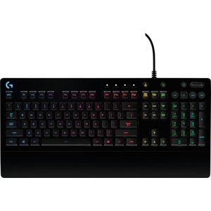 Logitech G213 Prodigy, gamingtoetsenbord, RGB-verlichting, spatwaterdicht, personaliseerbaar, multimedia-bedieningselementen, Frans AzerTy-toetsenbord, zwart