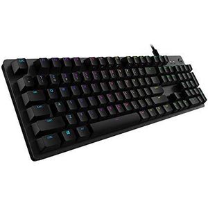 Logitech G 512 Carbon mechanisch gamingtoetsenbord, RGB Lightsync, Clicky-schakelaars, behuizing van geborsteld aluminium, aanpasbare F-toetsen, USB-pass-through, QWERTY US International lay-out -