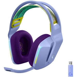Logitech G733 Gaming Headset, draadloos, Lightspeed, met ophangband, LIGHTSYNC RGB, Micro-Blue-Technologie VO!CE, audio-omvormer PRO-G, ultralicht, accu 29 h, bereik 20 m - paars