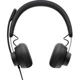 Logitech ZONE WIRED Headset Professionele hoofdtelefoon met ruisonderdrukkende microfoon, kabelverbinding met USB-A en USB-C aansluiting, hifi-audio, UC-grafiet gecertificeerd