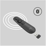 Logitech R500s Bluetooth- en USB-laserpresenter/presentatieklikker (klasse 1-laser) - universele compatibiliteit, bereik van 20 m, slimme batterij met levensduur van 12 maanden - Donkergrijs