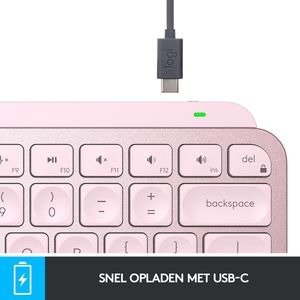 Logitech MX Keys Mini draadloos toetsenbord, compact, Bluetooth, achtergrondverlichting, USB-C, compatibel met Apple macOS, iOS, Windows, Linux, Android, metalen behuizing - roze