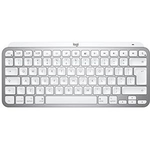 Logitech MX Keys Mini-toetsenbord, draadloos, minimalistisch, verlicht voor Mac, compact, Bluetooth, achtergrondverlichting, USB-C, touchscreen, compatibel met Apple MacOS, iPad OS, metaal, lichtgrijs