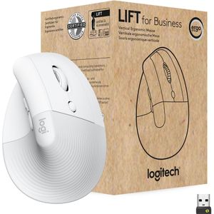 Logitech Lift for Business, ergonomische muis, verticaal, draadloos, Bluetooth of Logi Bolt USB, veilig, stille klikken, wereldwijd gecertificeerd, Windows/Mac/Chrome/Linux - wit, klein
