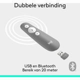 Logitech R500S - Draadloze Laser Presenter - Presentatieklikker - Bluetooth - Grijs