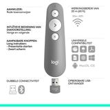 Logitech R500S - Draadloze Laser Presenter - Presentatieklikker - Bluetooth - Grijs