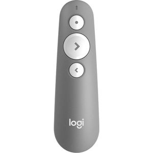 Logitech R500s Klasse 1 Bluetooth en USB-afstandsbediening, laserpresentatie, presentatie-afstandsbediening, universele compatibiliteit, 20 m bereik, personaliseerbaar, lichtgrijs