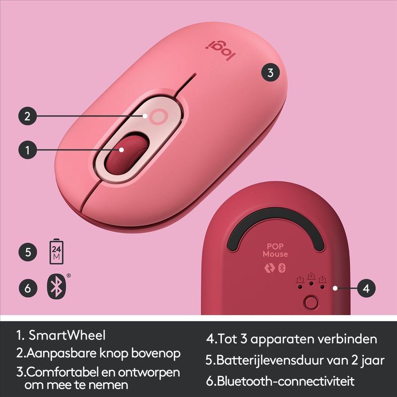 Logitech POP Mouse - Draadloze Emoji Muis met Bluetooth - Heartbreaker Rose