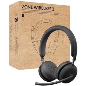 Logitech Zone Wireless 2 Premium ruisonderdrukkende hoofdtelefoon met ANC Hybride, Bluetooth, USB-C, USB-A, gecertificeerd voor zoom, Google Meet, Google Voice, Fast Pair - grafiet