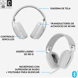 Logitech Zone Vibe 100 lichte draadloze over ear koptelefoon met ruisonderdrukkende microfoon, Advanced Multipoint Bluetooth koptelefoon, werkt met Teams, Google Meet, Zoom, Mac/PC - Wit