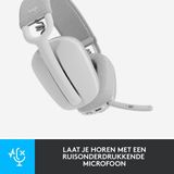 Logitech Zone Vibe 100 lichte draadloze over ear koptelefoon met ruisonderdrukkende microfoon, Advanced Multipoint Bluetooth koptelefoon, werkt met Teams, Google Meet, Zoom, Mac/PC - Wit