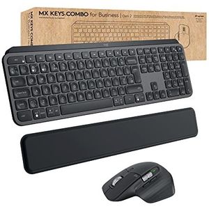 Logitech MX-toetsencombinatie voor bedrijven | Gen 2. ontworpen voor zakelijk gebruik. Draadloos toetsenbord en muis met polssteun, Duitse QWERTZ - grijs