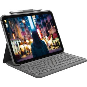 Logitech Slim Folio, toetsenbordhoes voor iPad (10e generatie en A16) met geïntegreerd draadloos Bluetooth-toetsenbord, Frans AZERTY-toetsenbord - grafiet
