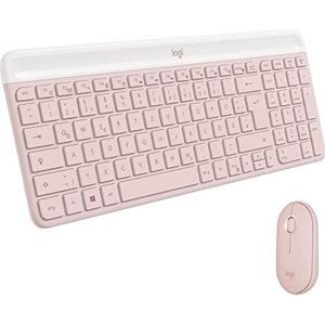 Logitech MK470 Slim Combo draadloos toetsenbord en muis, compact en modern, ultrastil, 2,4 GHz met USB-ontvanger, plug n' play, compatibel met Windows - Duits QWERTZ-toetsenbord - roze