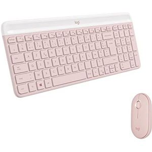 Logitech MK470 Slim Combo draadloos toetsenbord en muis, compact en modern, ultrastil, 2,4 GHz met USB-ontvanger, plug n' play, compatibel met Windows - Frans toetsenbord AZERTY - roze