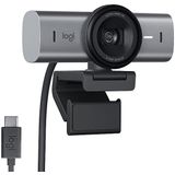 Logitech MX Brio 4K Ultra HD webcam voor samenwerking en streaming, 1080p tot 60 IPS, 2 microfoons met ruisonderdrukking, Show Mode, USB-C, webcamcache, Microsoft Teams, Zoom, Google Meet - grafiet