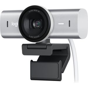 Logitech MX Brio Ultra HD 4K-webcam voor samenwerking en streaming, 1080p bij 60 FPS, dubbele ruisonderdrukkende microfoons, USB-C, webcamcover, werkt met Microsoft Teams, Zoom, Google Meet, Pale Grey