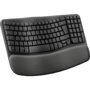 Logitech Wave Keys draadloos ergonomisch toetsenbord met gewatteerde handsteun, comfortabel en natuurlijk typen, Easy-Switch, Bluetooth, Logi Bolt-ontvanger, voor Windows/Mac, AZERTY lay-out, Grafiet