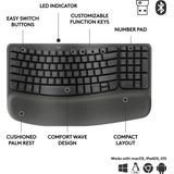 Logitech Wave Keys for Business - Ergonomisch Toetsenbord - RF-draadloos + Bluetooth - US international - QWERTY - grijs