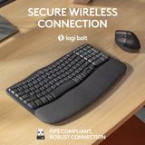 Logitech Wave Keys for Business - Ergonomisch Toetsenbord - RF-draadloos + Bluetooth - US international - QWERTY - grijs