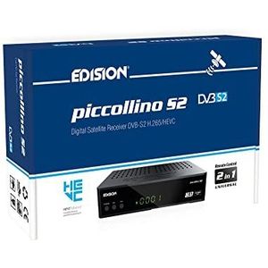 EDISION PICCOLLINO S2 Full HD satellietontvanger FTA, kaartlezer, 2-in-1 afstandsbediening, LAN, geschikt voor Unicable (DVB-S2, HDTV, HDMI, S/PDIF, IR, USB-mediaspeler, vooraf geïnstalleerde Duitse