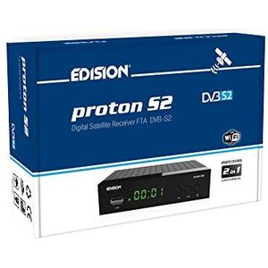 EDISION Proton S2 Full HD SAT-ontvanger FTA, (1x DVB-S2, USB WiFi-ondersteuning, USB, HDMI, SCART, S/PDIF, IR oog, FTA zwart) [ voorgeprogrammeerd voor Astra